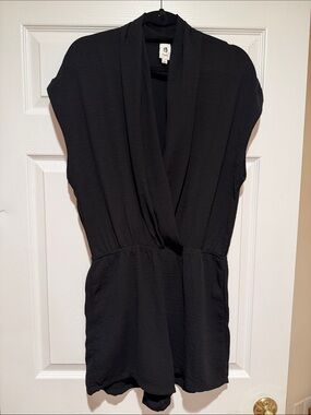Black Draped V-Neck Romper by Unknown Brand